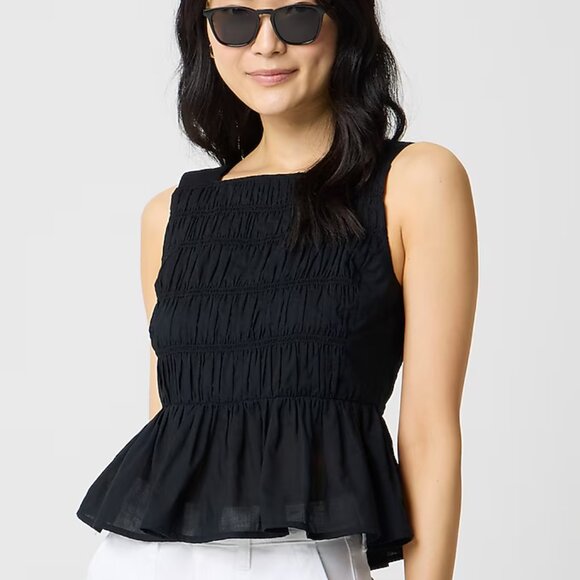 J. Crew Women's Smocked peplum top Black Size 10 - Picture 1 of 6